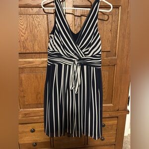 Ann Taylor Women’s 8 Petite Navy & Cream Striped Dress